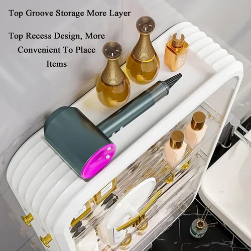 Miniatura 4 de JATIBOSH Organizador de cosméticos montado en la pared, estante de tocador para el hogar, sin perforación, productos para el cuidado de la piel