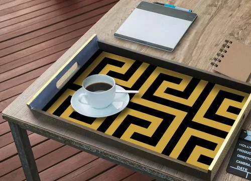 Miniatura 5 de 8626 Papel tapiz para despegar y pegar con llave griega, 17.7 x 9.8 pies, laberinto geométrico negro/amarillo, extraíble, autoadhesivo