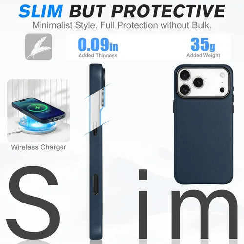 Miniatura 6 de SHIELDON Funda de cuero genuino para iPhone 17 Pro Max de 6.9 pulgadas 2025, [botón de la cámara actualizado], compatible con Magsafe, carga Azul