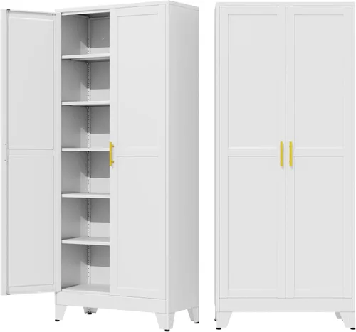 Miniatura 20 de Armario de almacenamiento de metal de 35.4 pulgadas con ruedas y puertas de bloqueo y armario de herramientas alto de acero rodante con 2 estantes