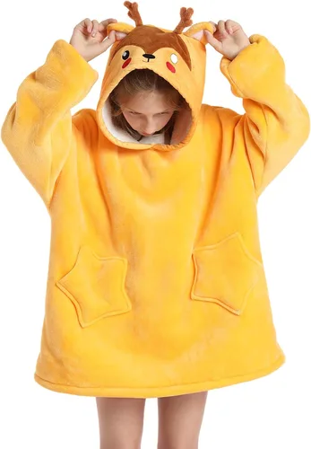 Miniatura 17 de Manta de gran tamaño con capucha para niños, manta Sherpa para niños y adolescentes, sudadera gigante con capucha esponjosa
