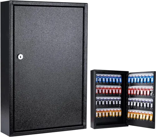 Furnishh Caja de llaves de montaje en pared de 64 posiciones de metal con bloqueo de llaves organizador con etiquetas para llaves, soporte seguro de