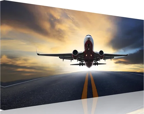 Miniatura 13 de TutuBeer 3 Panels Airplane Wall Art Airplane Posters for Walls Aircraft at Sunrise Plane Pictures for Living Room Bedroom Boys Room Home Decor
