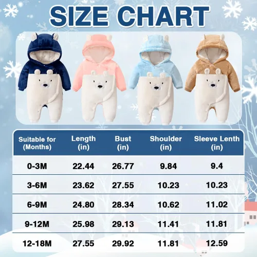 Miniatura 7 de Fairy Baby Traje de nieve para bebé recién nacido, oso enterizo, abrigo cálido de invierno para niñas y niños de 0 a 18 meses