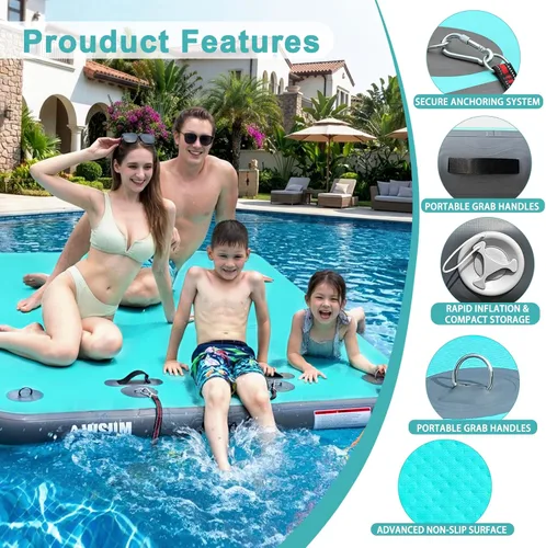 Miniatura 4 de AWSUM Muelle Flotante Inflable Plataforma de Aire Muelle Flotante Isla Balsa con Superficie Antideslizante para Piscina, Playa, Océano