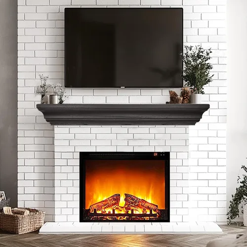 Miniatura 7 de Estantería rústica para chimenea, estante flotante de madera de 48 pulgadas para sobre chimenea, chimenea montada en la pared, estantes flotantes