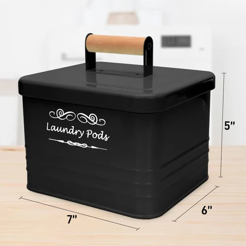 Miniatura 5 de ELITAPRO Contenedor moderno de granja para cápsulas de detergente - Porta cápsulas de metal con tapa para decoración y accesorios de lavandería