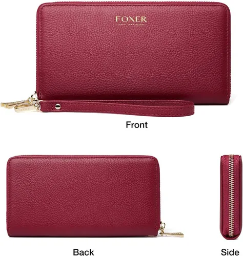 Miniatura 6 de FOXLOVER Carteras de cuero genuino para mujer, con bloqueo RFID, con cremallera, con pulsera