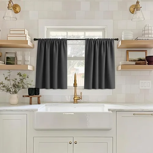 Miniatura 29 de Mrs.Naturall - Cortinas opacas cortas beige para ventanas pequeñas de 18x24 pulgadas de largo