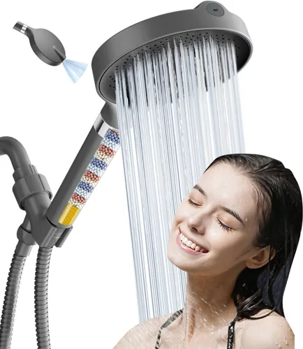 Miniatura 10 de Cabezal de ducha filtrado de 15 cm con mango, cabezal de ducha de alta presión de 6 modos con filtro para agua dura, cabezal de ducha desmontable