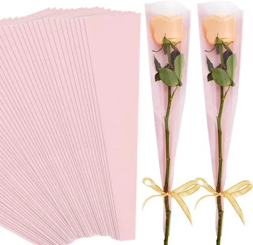 Miniatura 9 de BEISHIDA 50 bolsas de plástico para envolver flores de celofán, para suministros de ramo de floristería, Día de la Madre, Día de San Valentín