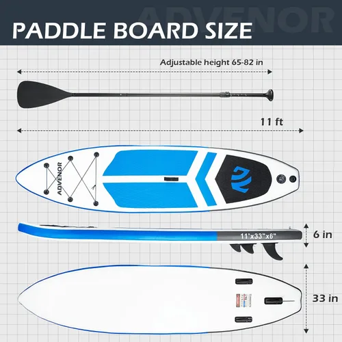 Miniatura 7 de Tabla de Paddle Board de 11' x 33" x 6" Extra Ancha Inflable Stand Up Paddle Board con Bomba de Mano, Correa, Pala Ajustable Para Versión Básica