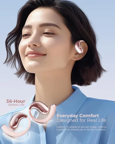 Miniatura 3 de Auriculares Bluetooth de oreja abierta, Bluetooth 6.0, auriculares de oreja abierta, tiempo de reproducción de 36 horas, gancho flexible para Rosa