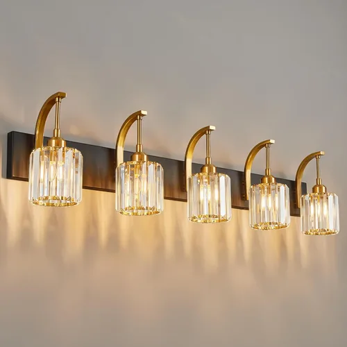 Miniatura 20 de Luces de tocador de cristal de 3 luces negras para tocador de baño, modernas lámparas de baño de cristal sobre espejo de 23.62 pulgadas de largo