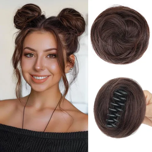 Miniatura 14 de Extensiones de moño espacial para mujer, 2 piezas de extensiones de moño de cabello falso natural, clip de garra, moño de pelo sintético