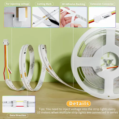Miniatura 5 de PAUTIX Luces LED sin puntos, Tiras de Luces LED RGB Smart IC COB Direccionables 16.4ft, Certificadas UL 24V Efectos de Persecución Cinta Flexible