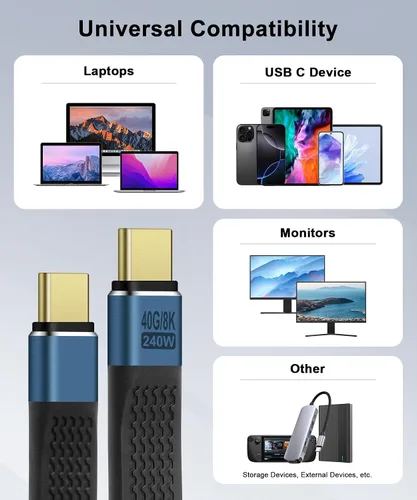 Miniatura 2 de Cable corto USB-C macho a macho OTG USB4 compatible con Thunderbolt 4/3, compatible con carga PD de 240 W, transferencia de datos de 40 Gbps y video