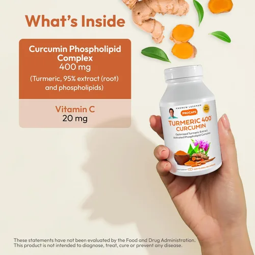 Miniatura 3 de ANDREW LESSMAN Cúrcuma 400 mg - 60 cápsulas - 95% curcuminoides como complejo fosfolípido para beneficios óptimos y absorción, extracto