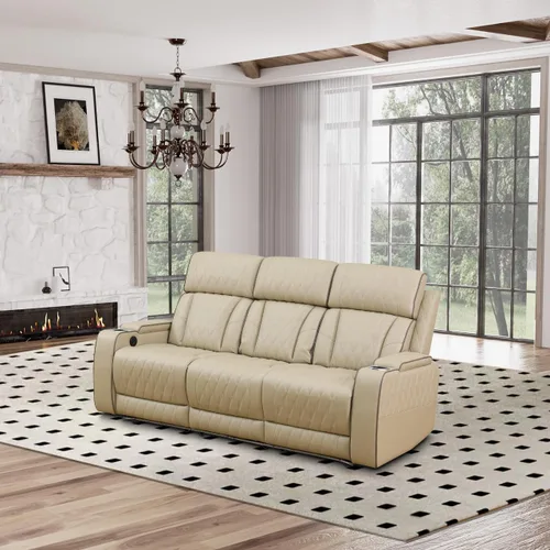 Miniatura 11 de Sofá reclinable eléctrico, sillón reclinable de cuero con LED/almacenamiento, sillón reclinable de cine en casa de 3 plazas, sofá de cuero negro