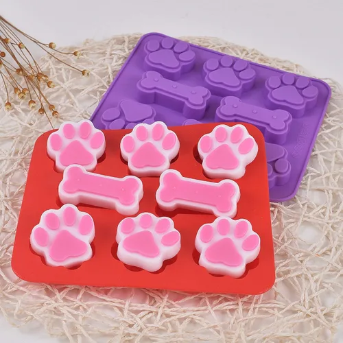Miniatura 3 de Moldes de silicona 2 en 1 de pata de perro y hueso de cachorro, grado alimenticio, para chocolate, dulces, pudín, gelatina, golosinas para perros. 5
