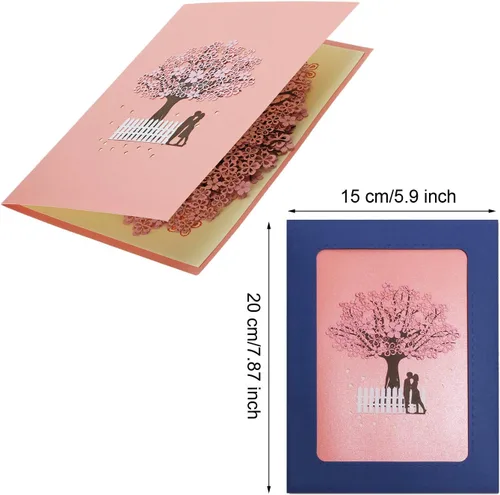 Miniatura 2 de PENTA ANGEL Tarjeta de flor de cerezo hecha a mano con diseño de flor 3D, romántica carta de felicitación de aniversario, boda, San Valentín