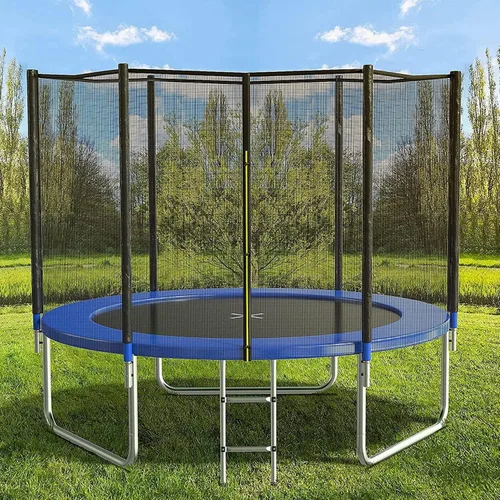 AOTOB Trampolín de 8 pies, 10 pies, 12 pies, 14 pies, 15 pies, con red de seguridad, trampolín para exteriores con aro de baloncesto, alfombrilla de