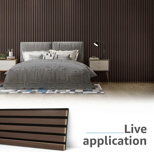 Miniatura 3 de Art3d 4 piezas - 107 x 8 pulgadas Panel acústico de lamas para pared y techo, Panel acústico de absorción de sonido 3D con acabado en madera, Nogal