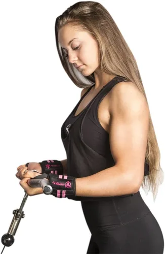 Miniatura 4 de Muñequeras para Mujeres con Presillas para el Pulgar - 12" Grado Profesional - Soporte y Compresión de Muñeca para Entrenamiento Cruzado, Negro/Rosa
