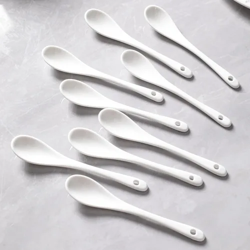 Miniatura 5 de 6 cucharas de café blanco de porcelana, salsa de té espresso y postres cucharas de cerámica