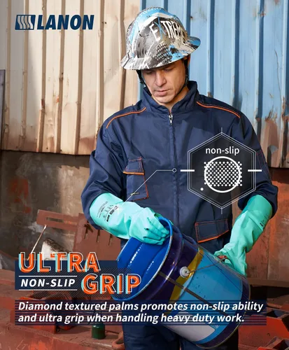Miniatura 3 de LANON - Guantes de nitrilo resistentes a productos químicos, guantes de trabajo de seguridad reutilizables y resistentes, protección de ácidos