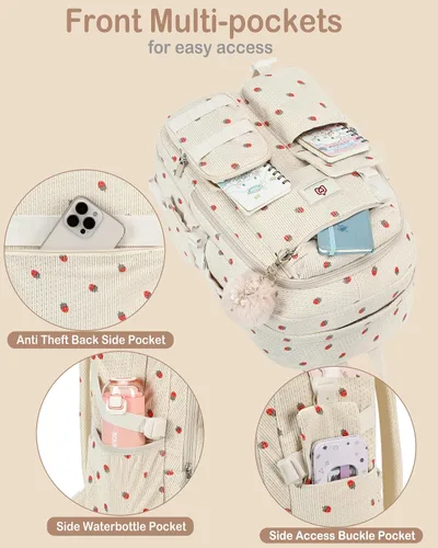 Miniatura 4 de Hidds Mochila escolar para adolescentes, niñas, mujeres, 15.6 pulgadas, mochila universitaria, bolsa de trabajo de pana, mochila de trabajo