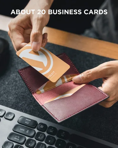 Miniatura 4 de VULKIT - Porta tarjetas de visita de cuero, organizador delgado de 2 lados para tarjetas de nombre de negocios para hombres o mujeres, Vino