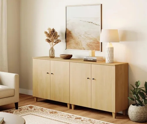 Miniatura 9 de WAMPAT Aparadores de buffet, mesa consola de madera Credenza de 70.8 pulgadas de ancho con 4 puertas, armarios de almacenamiento 2 en 1 modernos