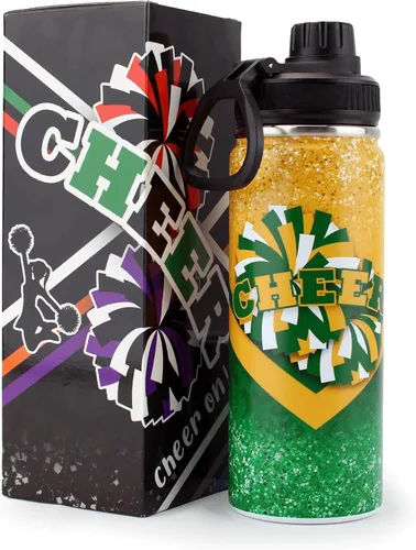 Miniatura 8 de Botella de agua Cheer de 18 onzas para niñas, botella deportiva de acero inoxidable aislada con asa, regalo de animadora a granel para regalos