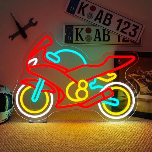 Colorful Motorcycle Neon Sign LED Dirt Bike Light Up Garage Decor Vintage Racing Man Cave Wall Art Sport Motocross Fathers Day Neon Signs for
