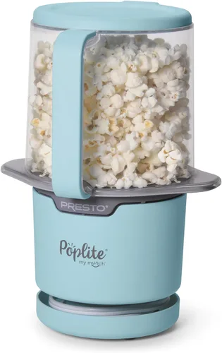 Máquina de palomitas de aire caliente Presto 04811 PopLite My Munch - Tamaño personal, tazón de servir incorporado, diseño compacto, 8 tazas, azul