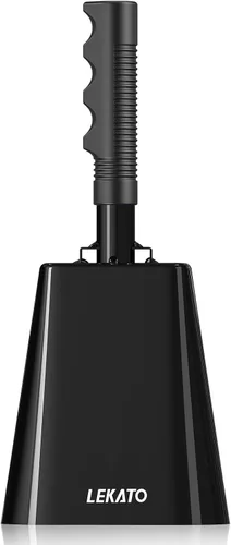Miniatura 14 de Campana de vaca de acero de 8 pulgadas con asa, paquete de 2 campanas de vaca, fabricantes de ruido para eventos deportivos, campana de mano