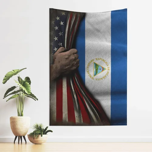Miniatura 3 de Tapiz de mitad de bandera estadounidense y mitad de bandera de Nicaragua, 60 x 40 pulgadas, divertido tapiz estético, arte de pared para dormitorio