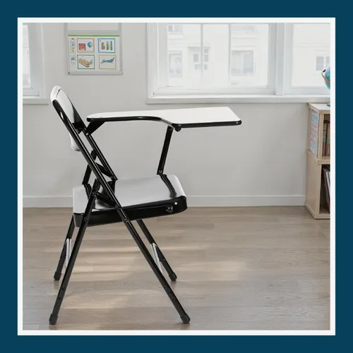 Miniatura 12 de OEF Furnishings OEF5200 Series Sillas plegables resistentes con brazo para tableta, marco de acero, superficie de escritura, soportes dobles
