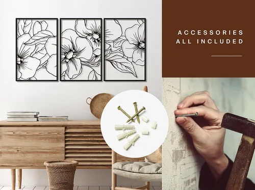 Miniatura 5 de Vivegate Black Minimalist Floral Single Line Metal Wall Art Decor - 18"X12" 3 Packs Black Floral Abstract Minimalist Lines Wall signs for Hanging