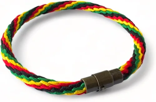 Miniatura 2 de Rasta - Pulsera hippie a cuadros, pulsera de cordón de raasta negra, pulsera de cuero y algodón trenzado Bob Marley