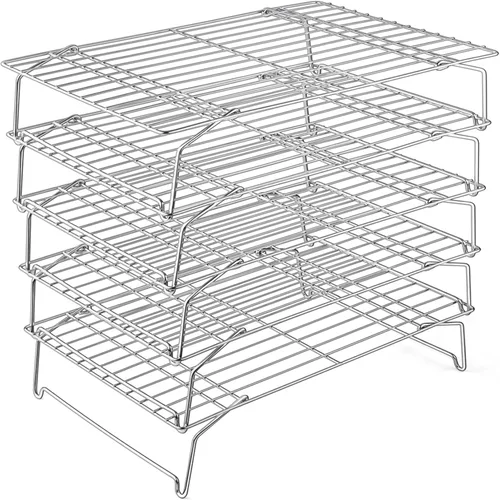 Miniatura 8 de P&P CHEF Rejilla de enfriamiento, estantes de hornear de acero inoxidable apilables de 5 niveles para enfriar, asar, parrilla, plegables y Negro