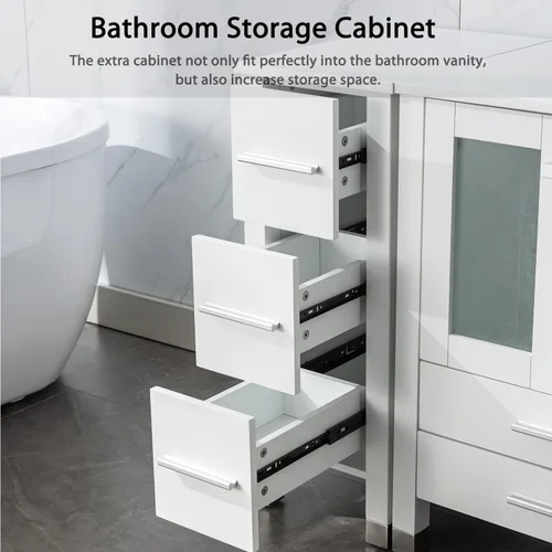 Miniatura 6 de LUCKWIND 36" Bathroom Vanity Combo with Sink, 24"+12.6" Width, Painted Bathroom Storage Cabinet with 5 Drawers, Including Tempered Glass Round