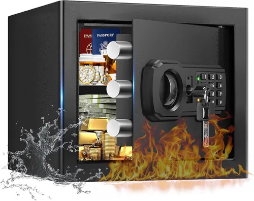 Miniatura 10 de Caja fuerte grande de 5.2 pies cúbicos para el hogar, resistente al fuego, caja de seguridad ignífuga para el hogar con teclado programable, llaves