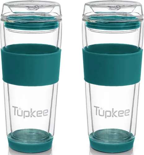 Miniatura 14 de Vaso de vidrio de doble pared de 14 onzas, vaso de té/café aislado reutilizable de vidrio soplado a mano y con tapa, vaso de viaje - Jacaranda