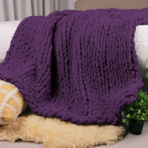 Miniatura 17 de Carriediosa Manta de Punto Grueso 50" x 60", 100% Hecha a Mano, Grande con Hilo de Felpilla en Bucle, Mantas Suaves y Esponjosas para Sofá, Cama