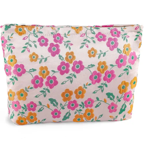 Miniatura 12 de Bolsa de maquillaje de flores para mujer, bonita bolsa de maquillaje para bolso, bolsa de cosméticos con cremallera, bolsa de cosméticos de lona