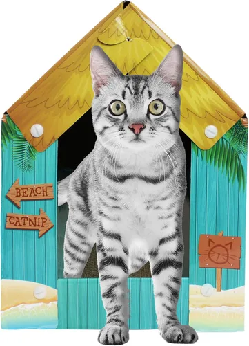Miniatura 14 de American Cat Club Casa para gatos con rascador y hierba gatera incluidos - Casa de playa