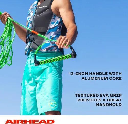 Miniatura 4 de Airhead - Cuerda de esquí acuático con mango de EVA, 1 sección para tubos, esquís acuáticos y tablas de wakesurf, verde y negro