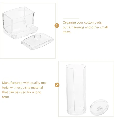 Miniatura 6 de Soporte redondo de algodón, 2 piezas, caja de almacenamiento de hisopos de algodón acrílico, soporte transparente para cosméticos, dispensador